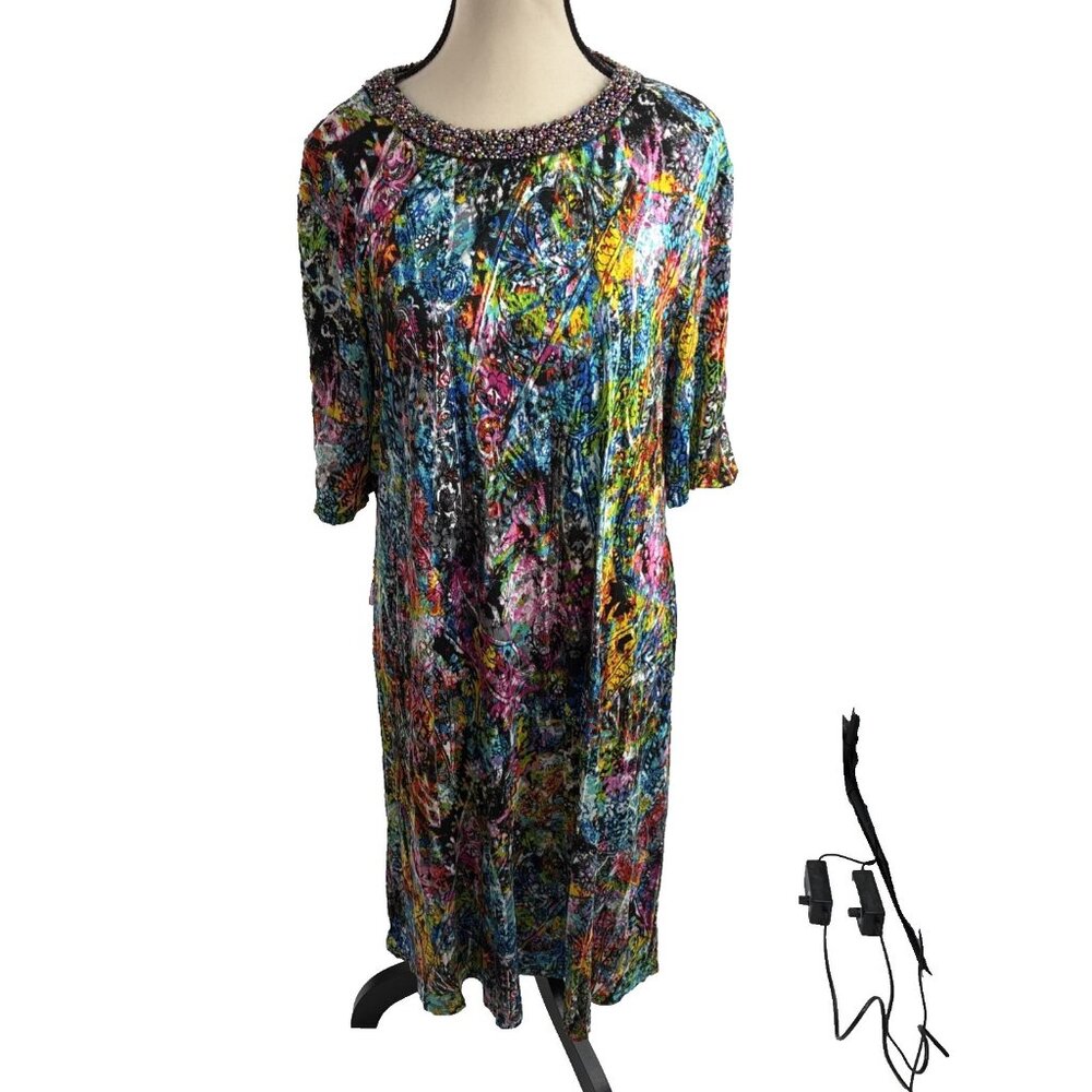 Investments Womens Colorful Midi Dress 3/4 Sleeve Abstract Print Size XL